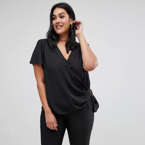 SIZE 16 ASOS New Look Wrap Top Black - tie top blouse - Picture 7 of 9